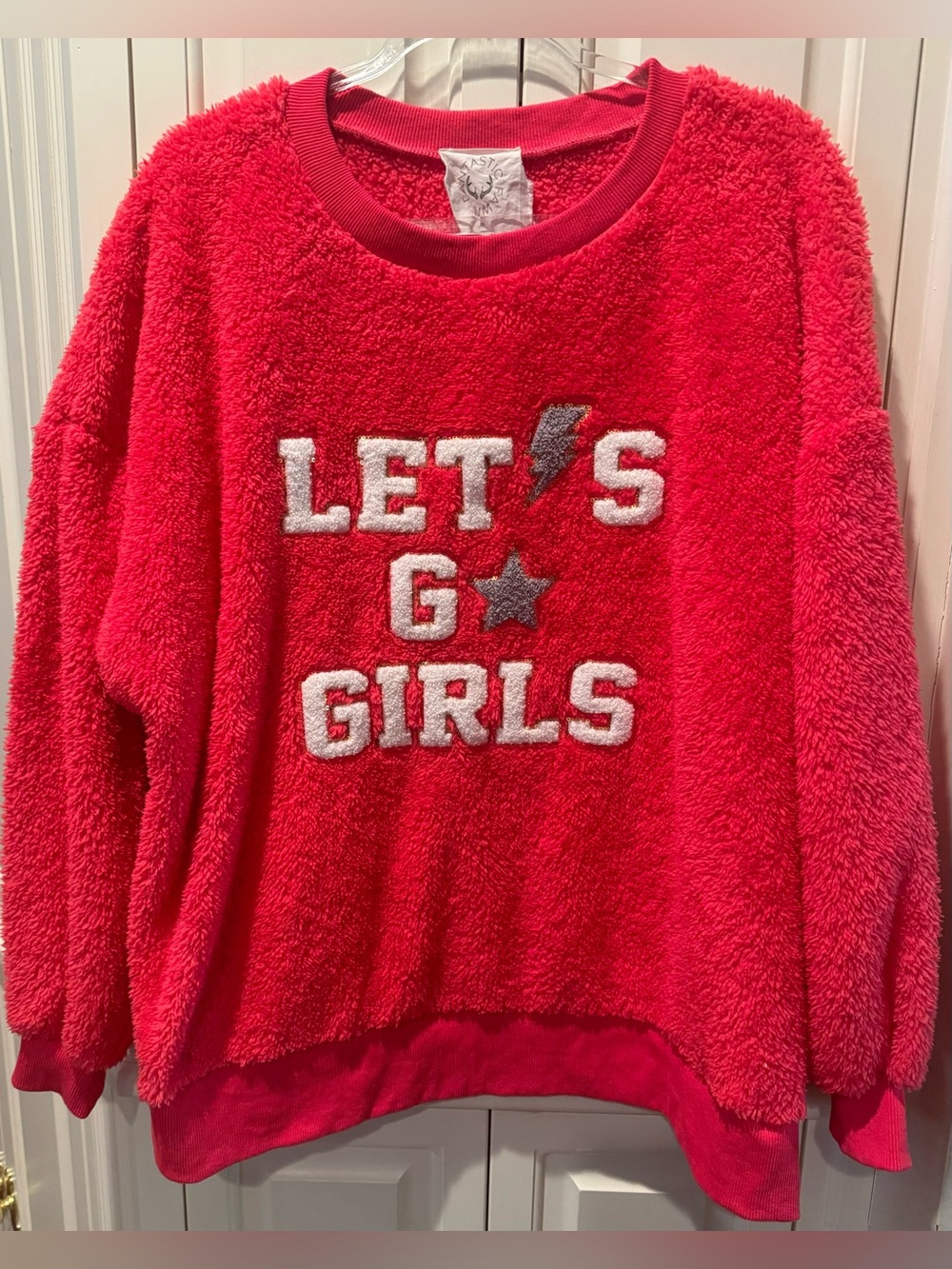 LET'S GO GIRLS Oversized Plush Red Crewneck Sweater by Fantastic Fawn